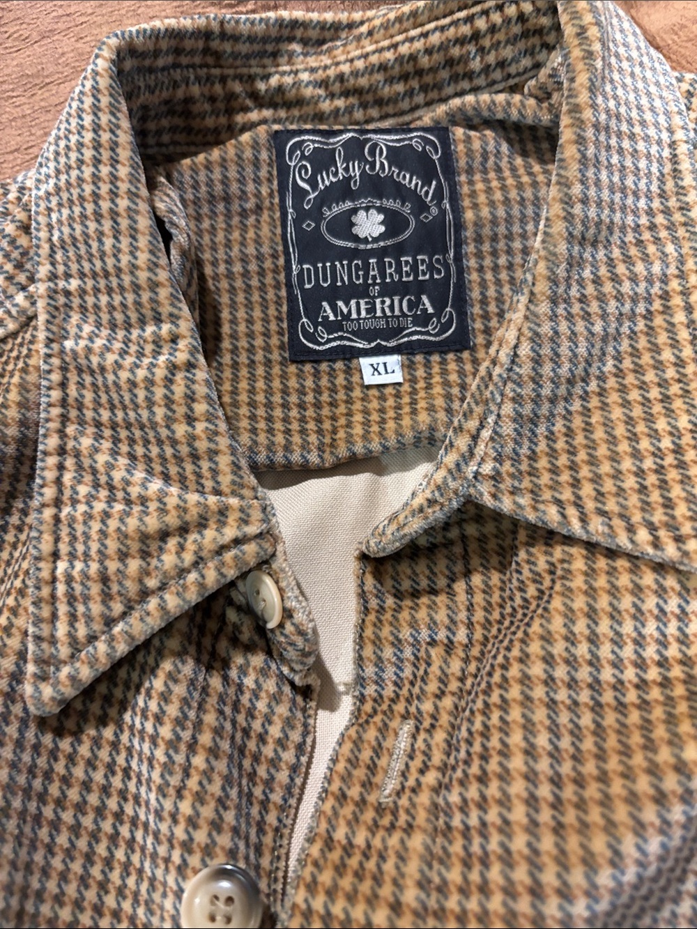 Lucky Brand Tan & Brown Houndstooth Shirt Jacket